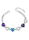 Multicolor Austria Crystal Hearts, Platinum 18K Gold Plated Bracelet 