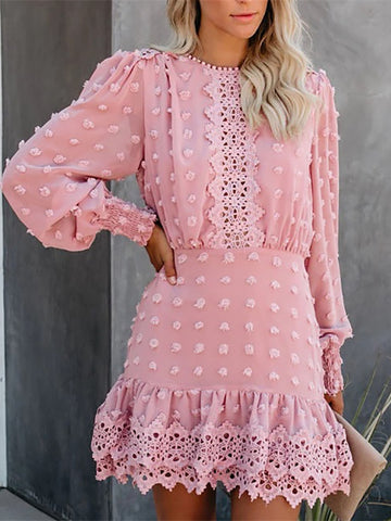 Slim Party Mini Pink Short Dress Women Long Puff Sleeve Dresses