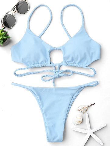 Cutout Braided Bralette String Bikini Set