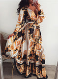 V-neck Pullover Retro Long Sleeve Dress