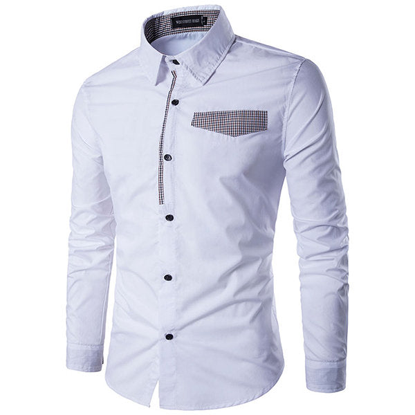 Designer Shirts for Men Fashion Patchwork Slim Band Collar 