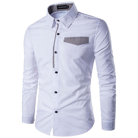 Designer Shirts for Men Fashion Patchwork Slim Band Collar 
