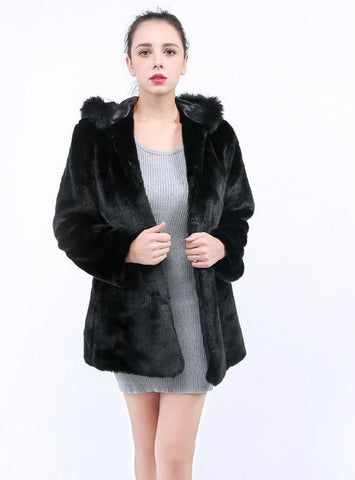 Women's Faux Fur Mink Coat Hooded Medium 
