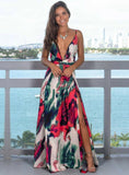 SLEEVELESS PARTY BEACH FLOARL PRINT MAXI DRESS