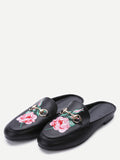 Fathion Black Faux Leather Rose Embroidered Slip