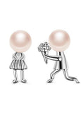 Fashion Proposing Lovers with Pink Fresh Water Pearl 925 Sterling Silver Ear Studs