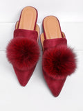 Cheap Pom Decorated Pointed Toe Slippers