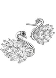 Fashion Platinum Plated Ear Studs, Micro Pave 5A Zircon Swan