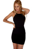 Spaghetti Strap Black Sexy Club Backless Bodycon Dress 