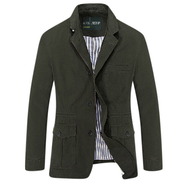 Casual Suit for Men Military Solid Color Pockets Slim Fit 