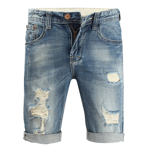 Jeans Stone Washed Denim Shorts Summer Overknee Stylish Worn Hole 