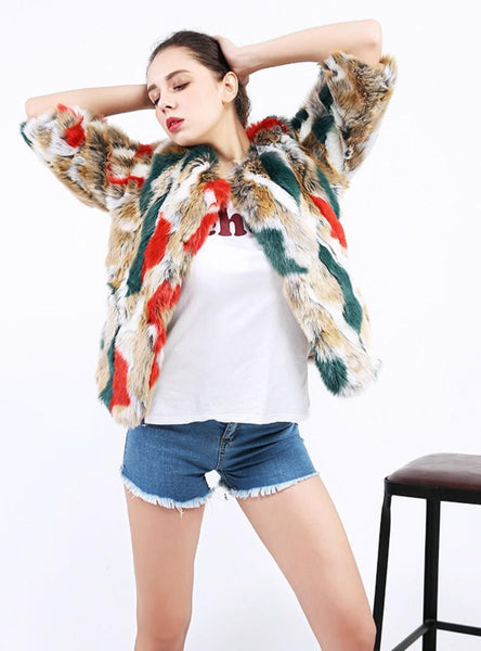 Women Fur Coat Fan Color Faux Fur Rabbit Fur Jacket