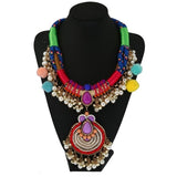 Pearl Fuzzy Ball Diamante Alloy Necklace Vintage Bohemian Ethnic 