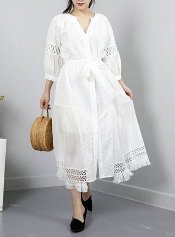 Hollow Lantern Sleeve Loose Big Size Asymmetrical Dresses