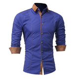 Plus Size Cotton Designer Dress Shirt for Men Long Sleeve Buckskin Collar Patchwork 