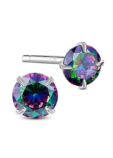 Hot Sale Colorful AAA Zircon Sterling Silver Four-Pronged Ear Studs