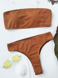Textured High Leg Bandeau Bikini Set