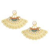 Hollow Out Artificial Stone Stud Earrings Gold Plated Fan-shaped 
