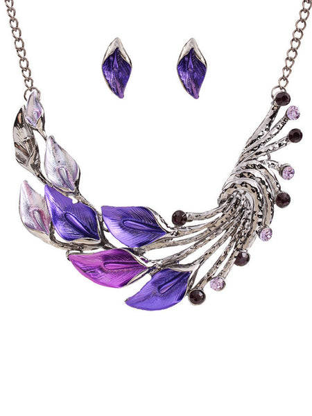 Cheap Vintage Colorful Leaves Jewelry Set