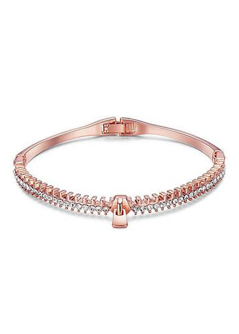 Simple Micro Pave AAA Zirconia Zipper, Rose GoldGold Plated Bangle