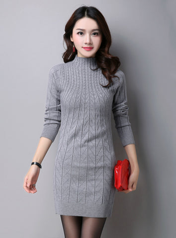 Knitted Cashmer Thick Sweater Dress Warm Women Cotton Straight Dress 