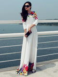 WHITE Printed Round Neck Maxi Dress