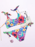 Super Elastic Sexy Backless Wireless Printed Flower Bowknot  Bikini Swimsuit