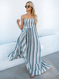 Blue Backless Striped Maxi Dress