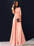 Elegant Pink Three Quarter Sleeve Maxi Dress