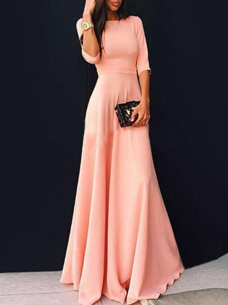 Elegant Pink Three Quarter Sleeve Maxi Dress