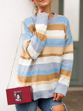 Luxurious Flocked Striped Loose Sweater