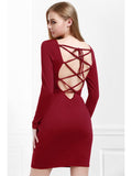 Trendy  Wine Red Long Sleeves Bodycon Dress