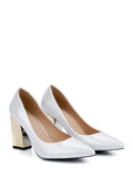 Chic Pointed Toe Metal Chunky Heel Pumps