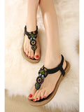Fashion Beading Elastic Flat Heel Sandals