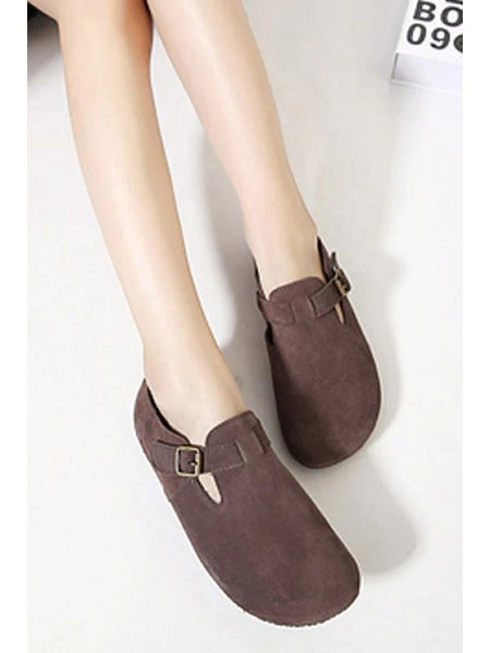Trendy Buckle Dark Color Round Toe Flat Shoes