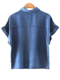 Pockets Shirt Collar Short Sleeve T-Shirt and Folded High Waist A-Line Denim Skirt