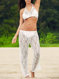 White Lace Crop Top and Wide Leg Pants Suit