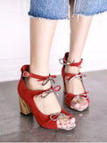 Fashion Peep Toe Bowknot Chunky Heel Sandals