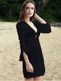 Gorgeous Pure Color Plunging Neck Half Sleeve Chiffon Dress