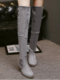 Gorgeous Flat Heel Flock Zipper Thing High Boots