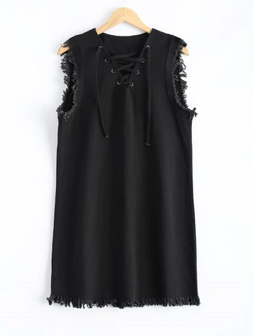 Fairy Tale  Lace-Up Fringed Dress