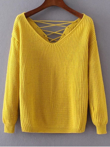 Pretty Double-V Lace-Up Sweater