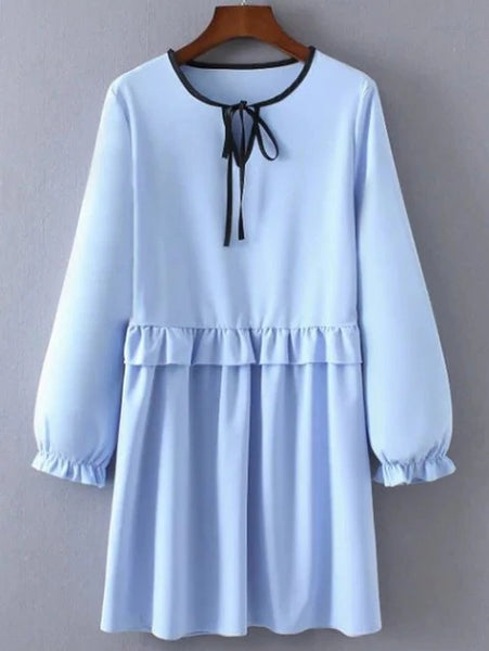 Lovely Sleeve Flounce Ruffles String Dress