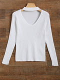 Dreamy  V Neck Ribbed Choker Jumper