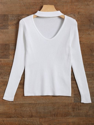 Dreamy  V Neck Ribbed Choker Jumper