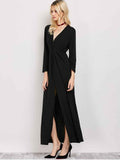 Trendy Long Sleeve Maxi Plunge Dress with Slit