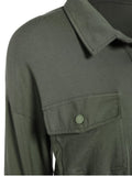 Fashion Midi Shirt Military Dress With Pockets