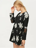 Trendy Lace Panel Floral Embroidered Dress