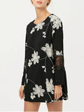 Trendy Lace Panel Floral Embroidered Dress