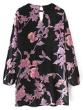 Trendy Velvet Long Sleeve Floral Shift Dress